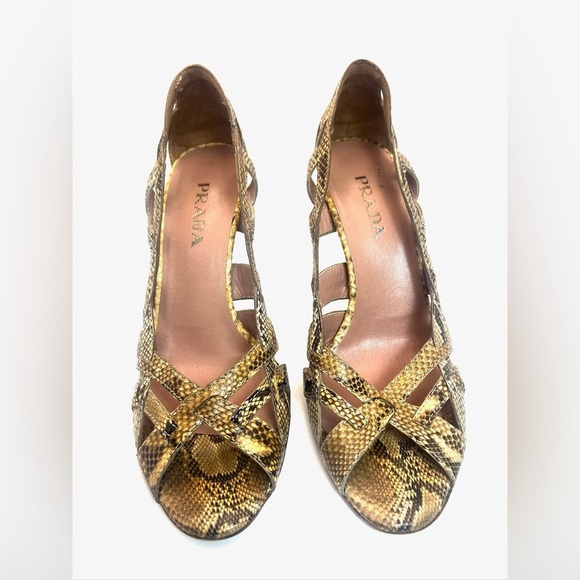 Prada Snakeskin Cage Open Toe Heels 37.5 - Picture 2 of 14